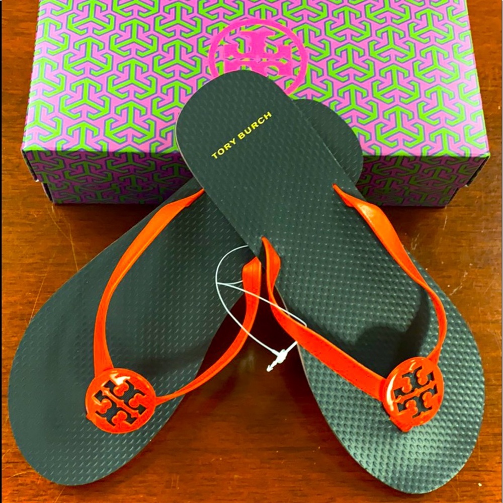 Tory Burch size 8 flip flops. Redish/Orange & Navy